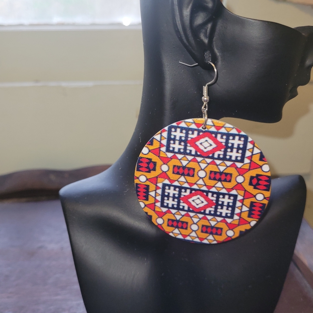 Vibrant Red and Orange Beaded Earrings with Geometric Design